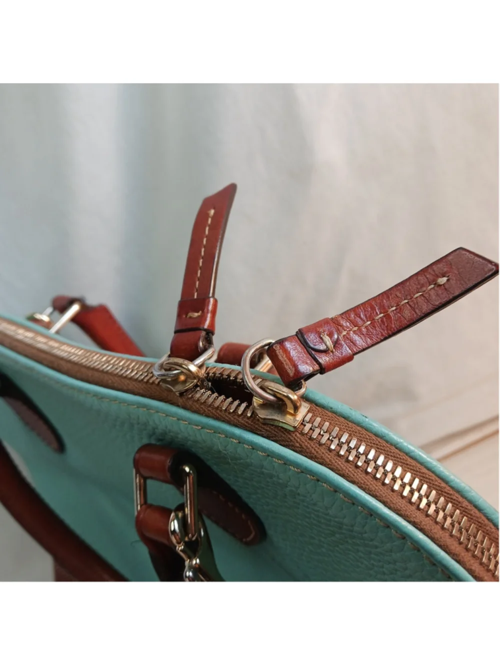 Dooney & Bourke Zip Zip Satchel Bag Leather Turquoise/ Tiffany Blue/ Mint Green